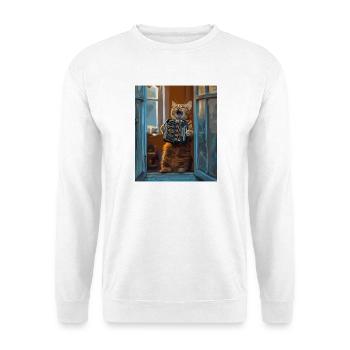 Chat de fenêtre avec accordéon - Sweat-shirt Unisexe - blanc - Devant