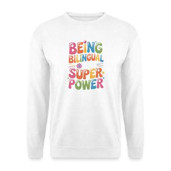 Fremdsprache Sprüche Lustige Fremdsprache Geschenk - Unisex Pullover - Weiß - Vorne - Alina (178cm) & Michal (187cm)