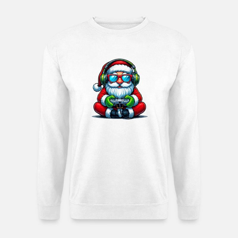 Gamer Weihnachtsmann Spielt Videospiel-Controller - Unisex Pullover - Weiß