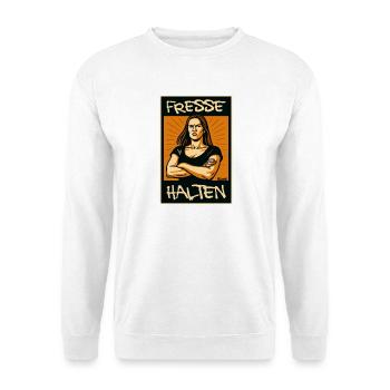 Fresse Halten Frau mit verschränkten Armen - Unisex Pullover - Weiß - Vorne - Alina (178cm) & Michal (187cm)