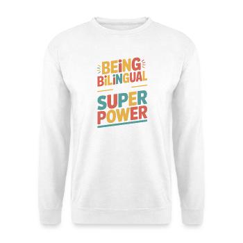 Fremdsprache Sprüche Lustige Fremdsprache Geschenk - Unisex Pullover - Weiß - Vorne - Alina (178cm) & Michal (187cm)