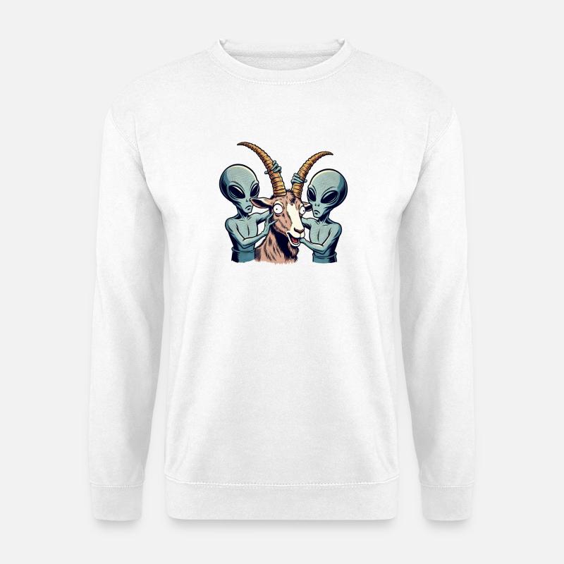 Aliens untersuchen Ziege - Unisex Pullover - Weiß