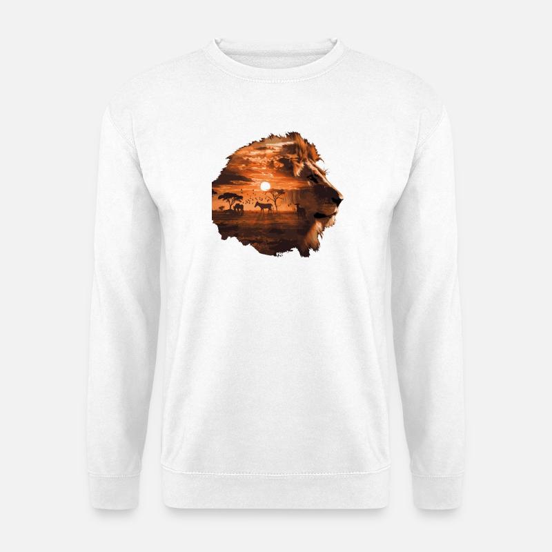 Löwe Savanne Sunset Double Exposure Design - Unisex Pullover - Weiß