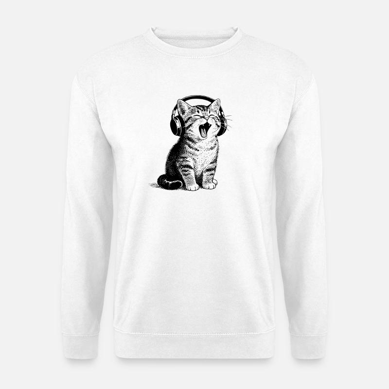 Müdes Musik Kätzchen - Unisex Pullover - Weiß