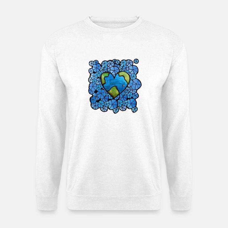 Erdherz in blauer Blumenumlaufbahn - Unisex Pullover - Weiß