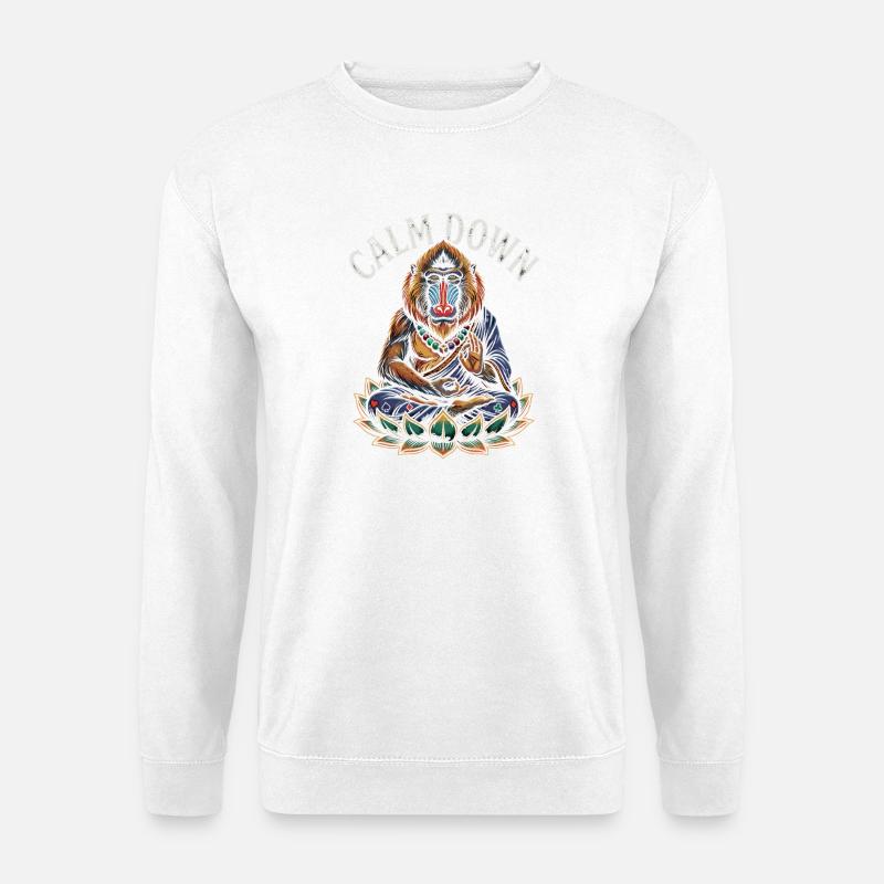 Calm Down Affe Meditierender Lotus - Unisex Pullover - Weiß