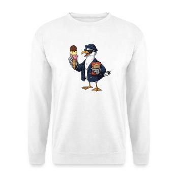 Cooler Möwenkapitän Mit Eis Und Chips - Unisex Pullover - Weiß - Vorne