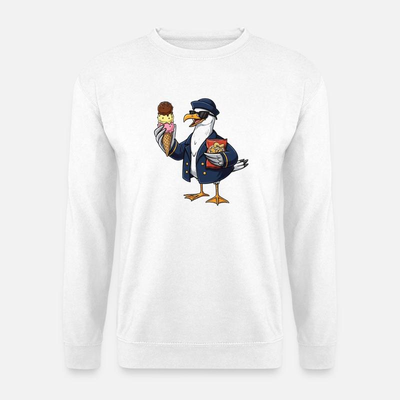 Cooler Möwenkapitän Mit Eis Und Chips - Unisex Sweatshirt - white