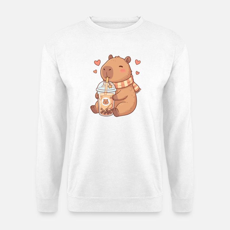 Cozy Kawaii Capybara Sips Boba Tea - Unisex Sweatshirt - white
