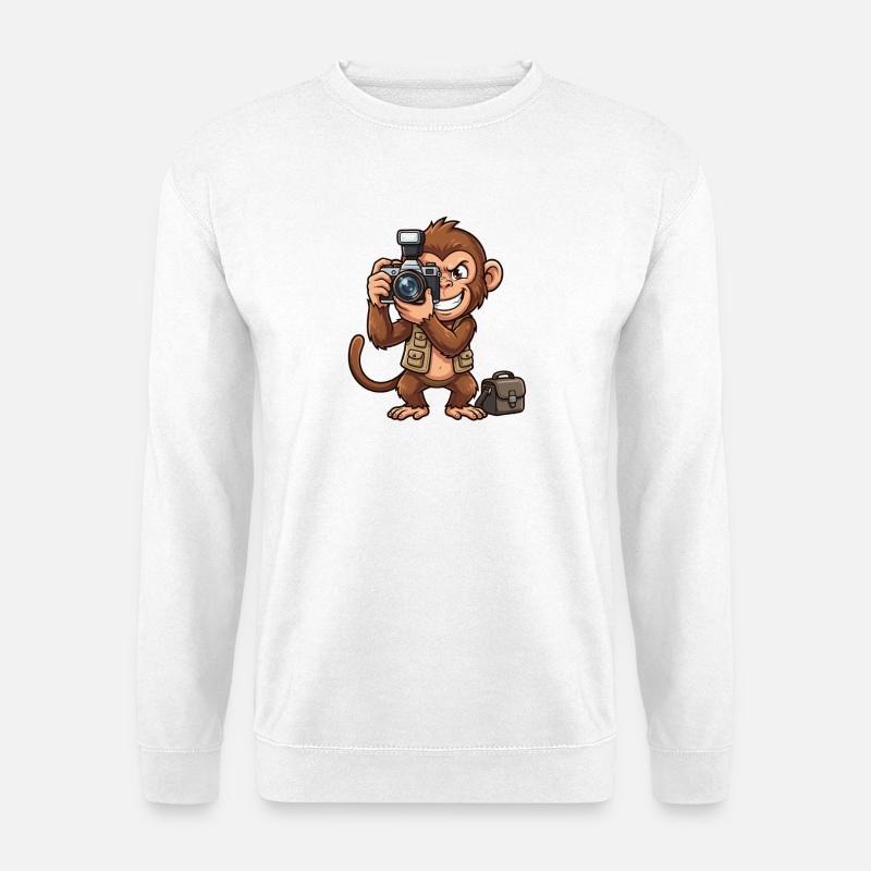 Abenteuer Affe mit Kamera - Unisex Pullover - Weiß