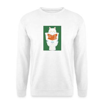 Kater liest Fluchtbuch auf Toilette - Unisex Pullover - Weiß - Vorne