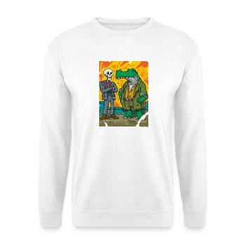 Neon Street Dino: Skeleton vs Alligator CEO - Unisex Pullover - Weiß - Vorne