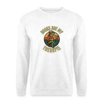 Books Are My Therapy Shirt – Funny Frog Reading Te - Unisex Sweatshirt - white - Front