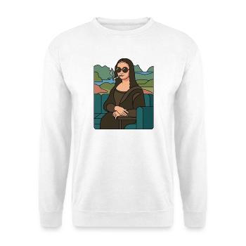 Mona Lisa cool with sunglasses smoking weed - Unisex Sweatshirt - white - Front