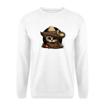 Chat Crâne de sucre dans sombrero mexicain - Sweat-shirt Unisexe - blanc - Devant