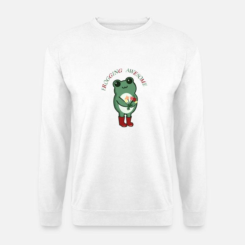 Frogging Awesome – Süßer Frosch mit Blumen - Unisex Pullover - Weiß