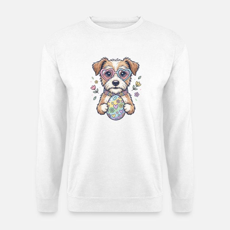 Hunde mit Herzbrille und Oster-Ei - Unisex Pullover - Weiß