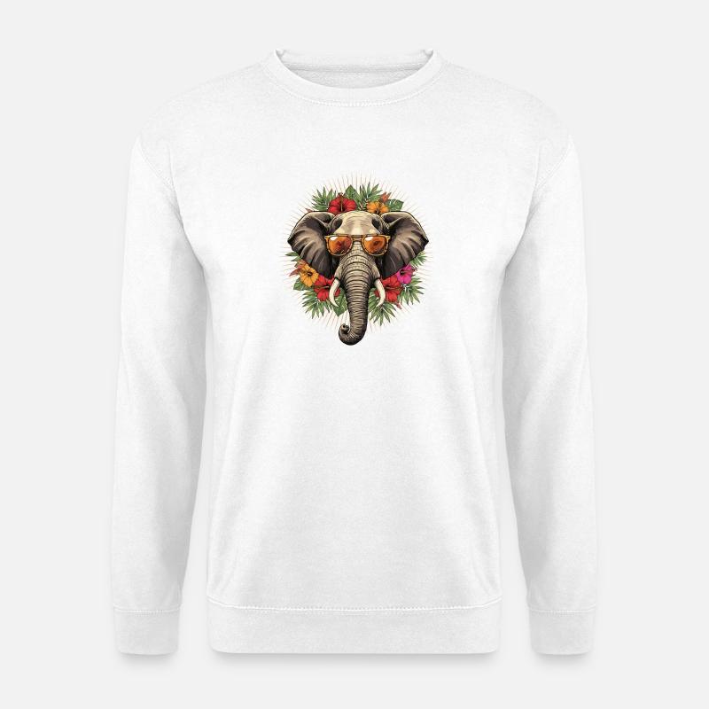 Elephant with sunglasses and hibiscus frame - Unisex Sweatshirt - white