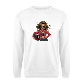  Coole Bikerin mit roter Lederjacke Sonnenbrille - Unisex Pullover - Weiß - Vorne