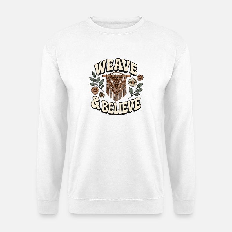Weben & glauben | Makramee Boho - Unisex Pullover - Weiß