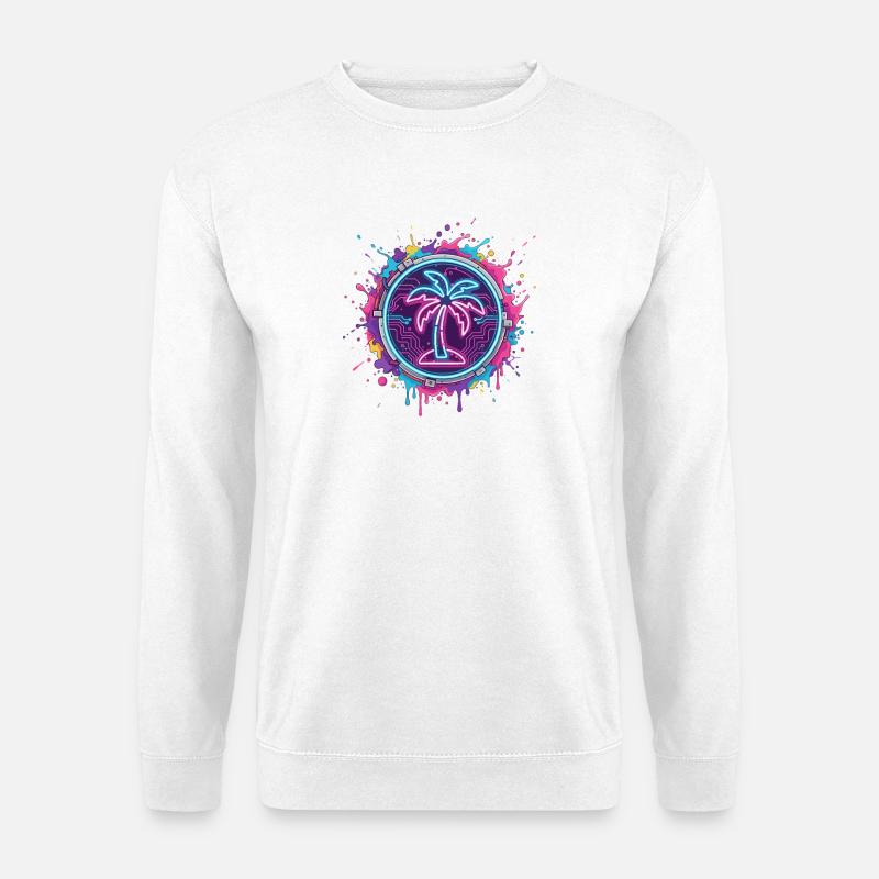 Neon palm tree in cyber circle - Unisex Sweatshirt - white