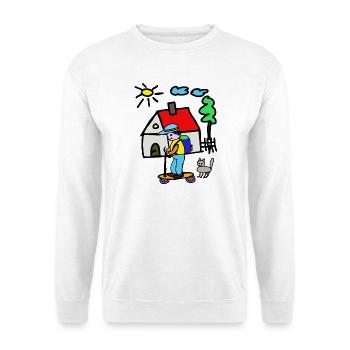 Kleines Haus Abenteuer Skateboard - Unisex Pullover - Weiß - Vorne