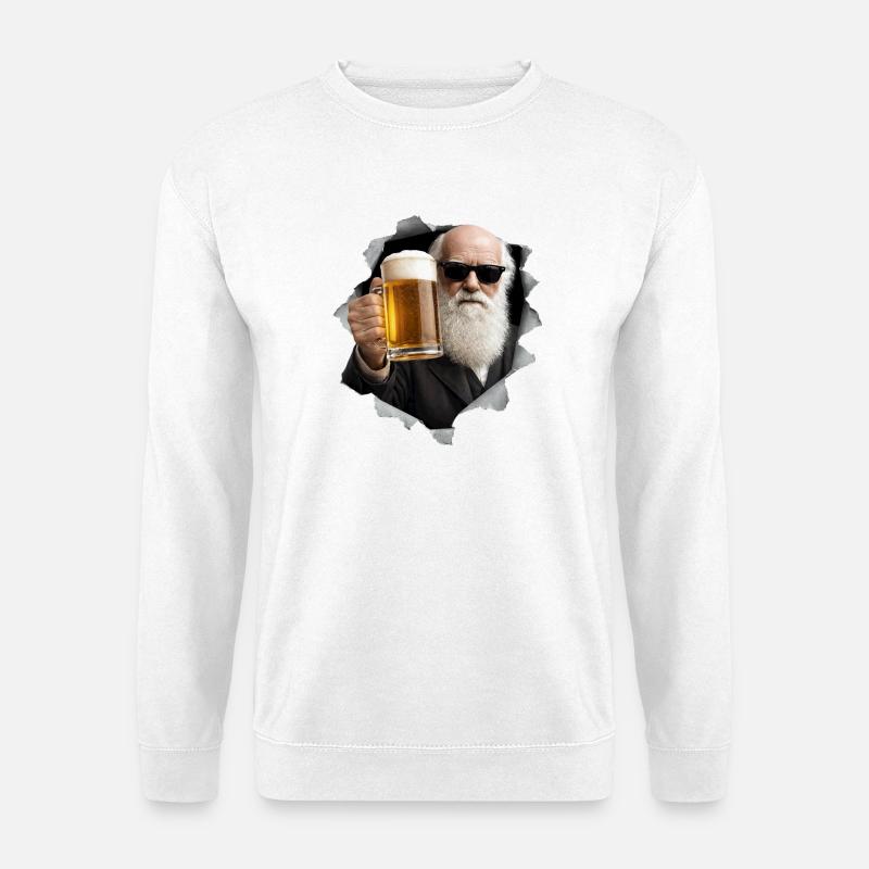 Charles Darwin hält ein Bier - Unisex Pullover - Weiß