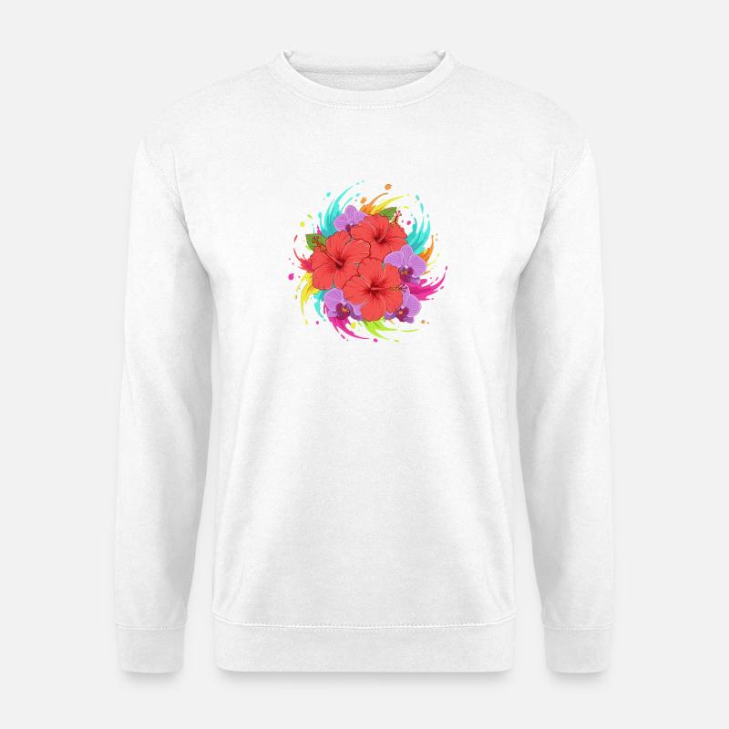 Hibiskus Farbenexplosion - Unisex Pullover - Weiß