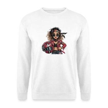  Coole Bikerin Mit Rotem Motorradhelm Rockige - Unisex Pullover - Weiß - Vorne