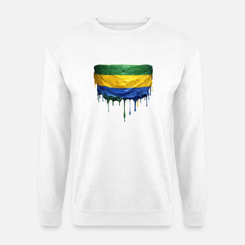 Gabon Flagge in Tropfenkunst - Unisex Pullover - Weiß