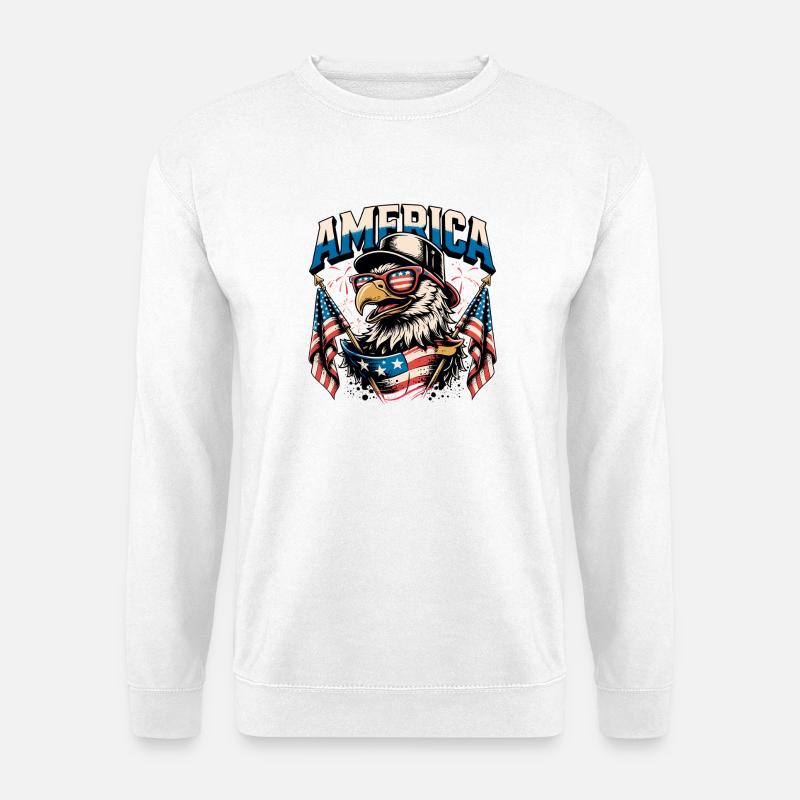Patriotischer Adler mit Fahnen - Unisex Pullover - Weiß