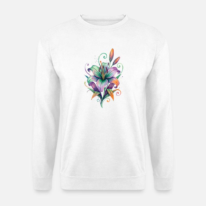 Bunte Lilie Wasserfarbenzauber - Unisex Pullover - Weiß