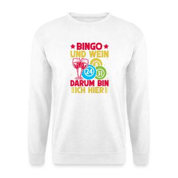 Bingo Game Bingo & Wein Darum Bin Ich Hier Bingo - Unisex Pullover - Weiß - Vorne - Alina (178cm) & Michal (187cm)