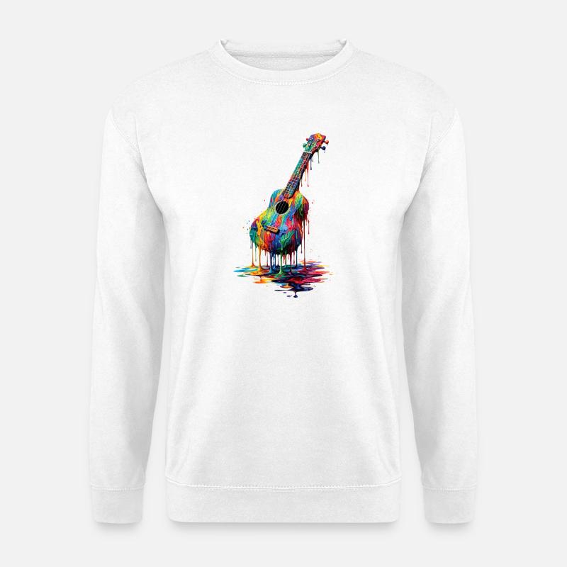 Ukulele mit tropfender Farbe - Unisex Pullover - Weiß