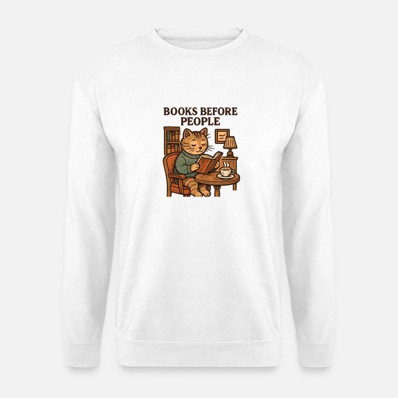 Bücher vor Menschen – Katzenlesen - Unisex Pullover - Weiß