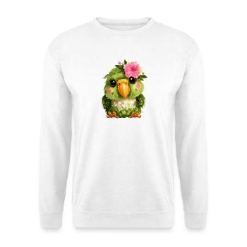 Frühlingsparrot mit Blumenkranz - Unisex Pullover - Weiß - Vorne