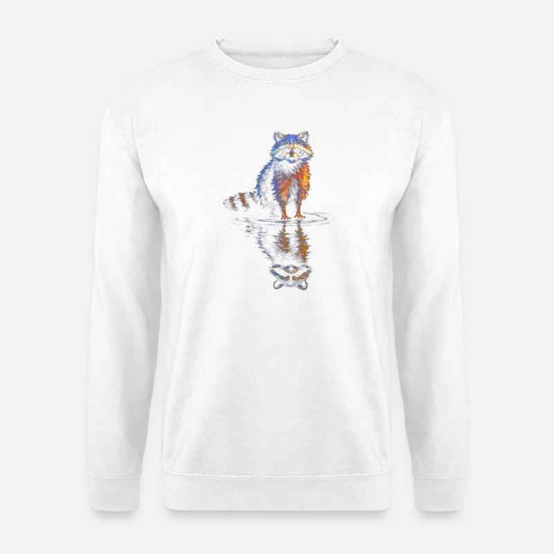 Wasserreflexion Waschbär – Farbenspiel - Unisex Pullover - Weiß