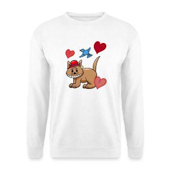 Herz Katze Katzen Vogel Kinder - Unisex Pullover - Weiß - Vorne