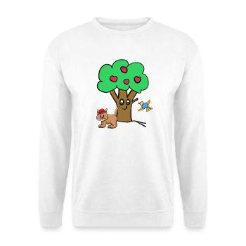 Apfelbaum Katze Vogel Kinder Garten Natur - Unisex Pullover - Weiß - Vorne