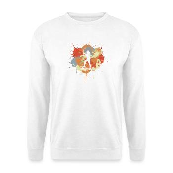 Bogenschütze Zeichnung - Unisex Pullover - Weiß - Vorne - Alina (178cm) & Michal (187cm)