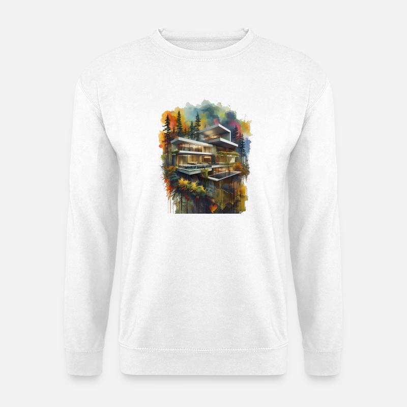 Aquarell Luxusvilla im Wald - Unisex Pullover - Weiß