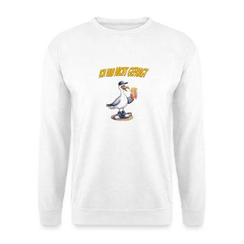 Ich hab nicht gefragt Möwe Pommes Spruch - Unisex Pullover - Weiß - Vorne - Alina (178cm) & Michal (187cm)
