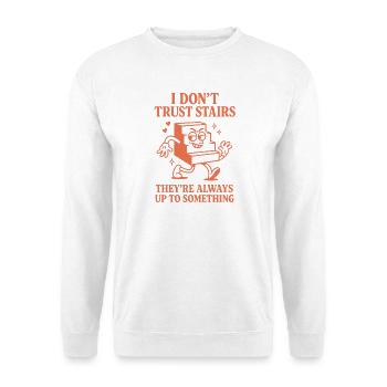 Treppen trau ich nicht | Wortspiel Humor - Unisex Pullover - Weiß - Vorne - Alina (178cm) & Michal (187cm)