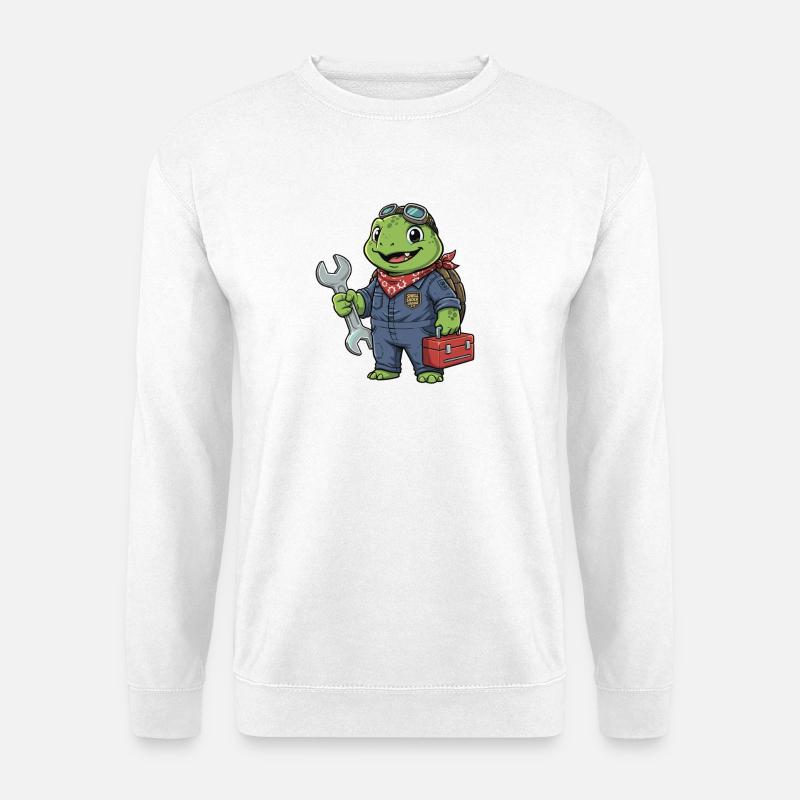 Schrauber-Schildkröte im Werkstatt-Look - Unisex Pullover - Weiß