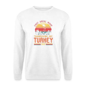 Thanksgiving Turkey Drop Retro Geschenk - Unisex Pullover - Weiß - Vorne - Alina (178cm) & Michal (187cm)