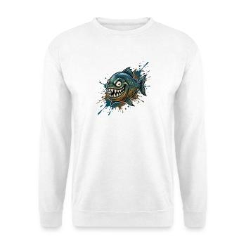 Mutiger Piranha mit Farbspritzern - Unisex Pullover - Weiß - Vorne