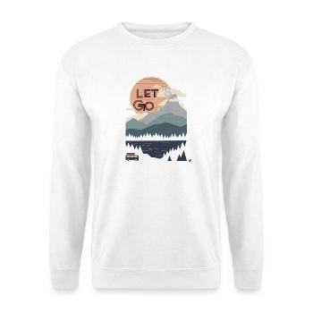 Sonne, Berge, Wald, See und Bus Lets go - Unisex Pullover - Weiß - Vorne