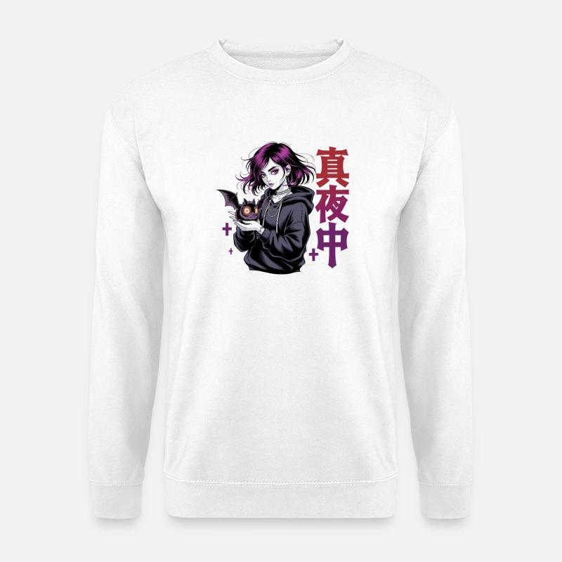 真夜中 Fille d’anime gothique Midnight Bat Gothic - Sweat-shirt Unisexe - blanc