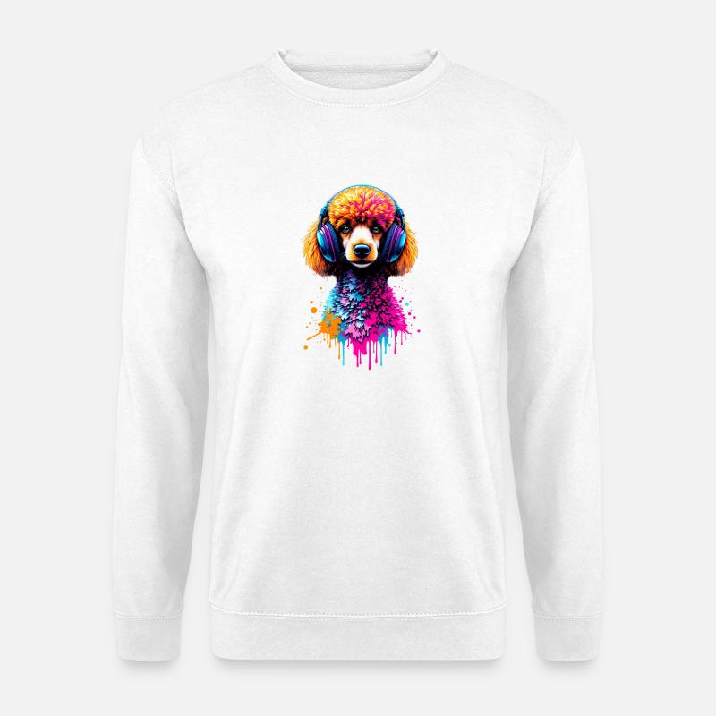 Pudel mit Kopfhörer - Unisex Pullover - Weiß