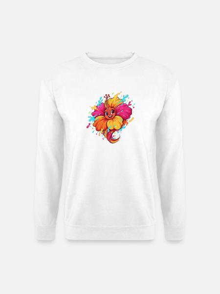 Kunterbunter Hibiskus-Karikatur - Unisex Pullover - Weiß